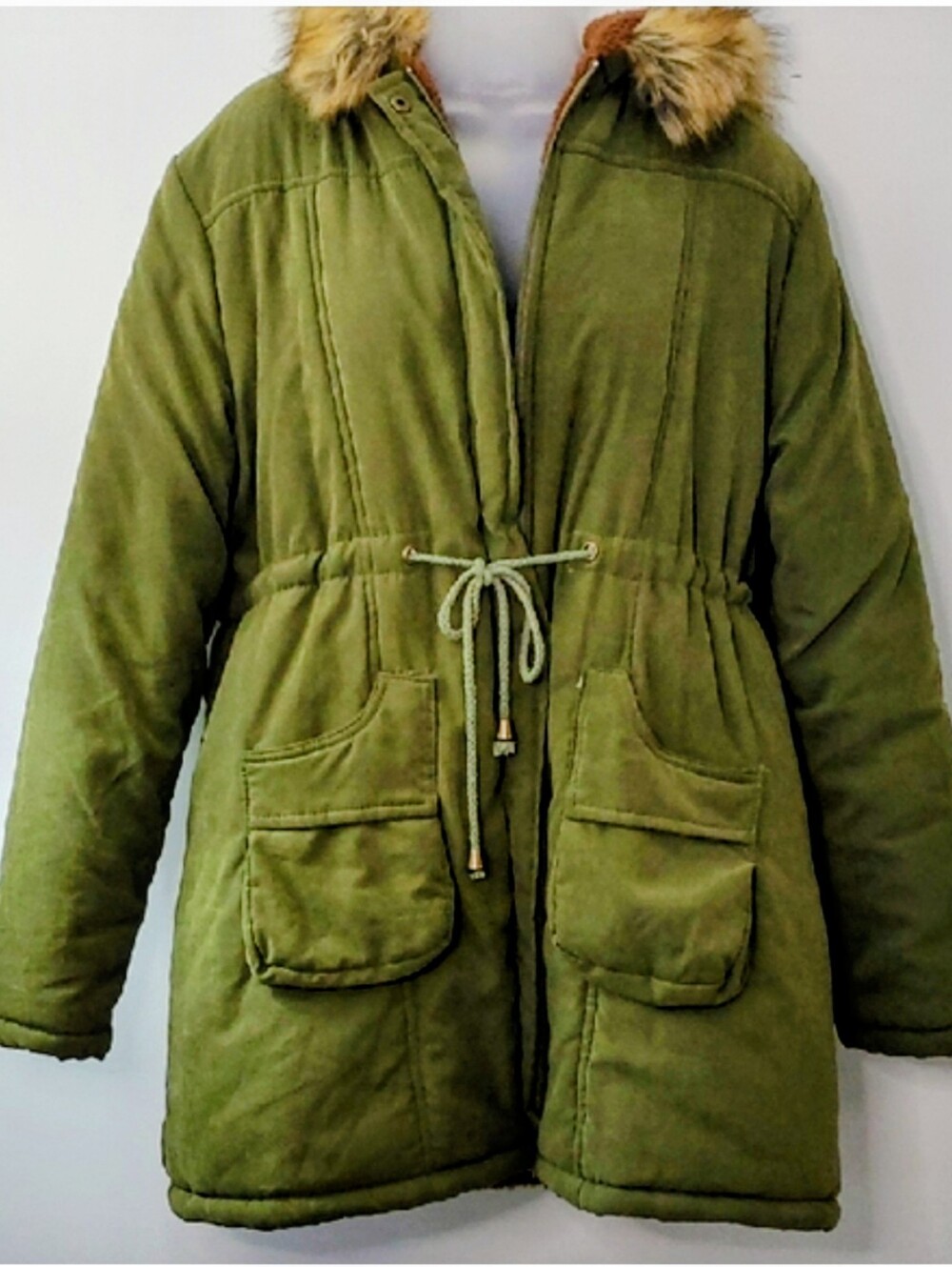 Grace Karin Green Utility Jacket with Fur Trim XXl